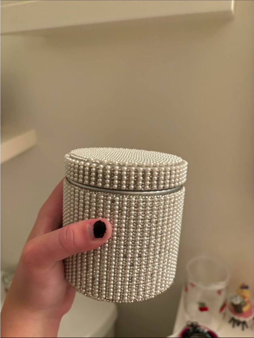 T.J.Maxx Pearl-Embellished White Bath & Body Jar